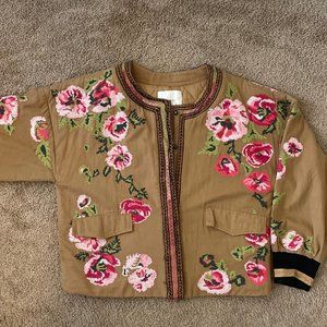 Anthropologie Maeve Needlepoint Floral Oversized Boxy Bomber Jacket